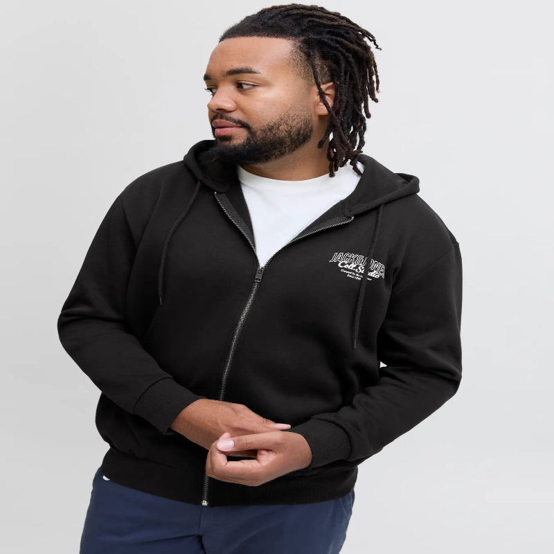 Felpa Uomo Taglie Forti Nera con Zip e Cappuccio – Jack & Jones Plus Oversize