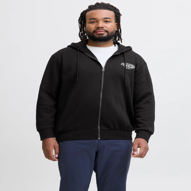 Felpa Uomo Taglie Forti Nera con Zip e Cappuccio – Jack & Jones Plus Oversize