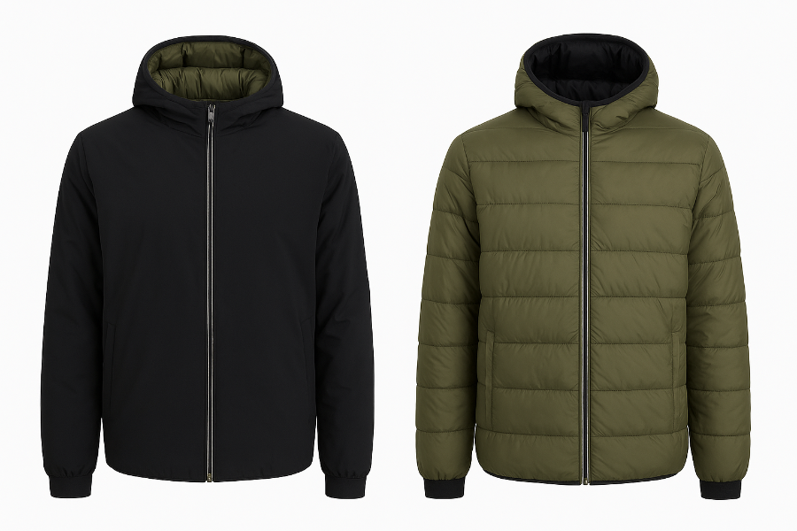 Giubbotto Reversibile Uomo con Cappuccio – Nero & Verde Militare