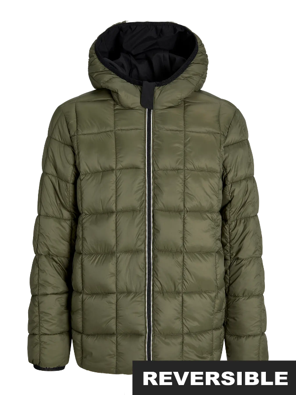 Giubbotto Reversibile Uomo con Cappuccio – Nero & Verde Militare